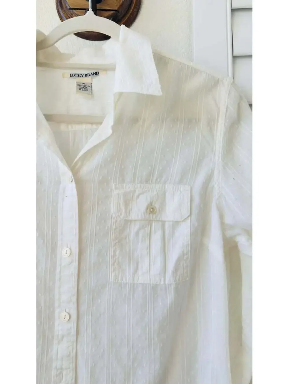 Lucky Brand White Swiss Dot Roll-Tab Sleeve Shirt - Size M